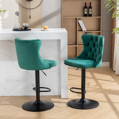 Jade Green Velvet Barstool Duo