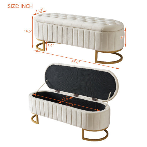 Beige Velvet Storage Ottoman