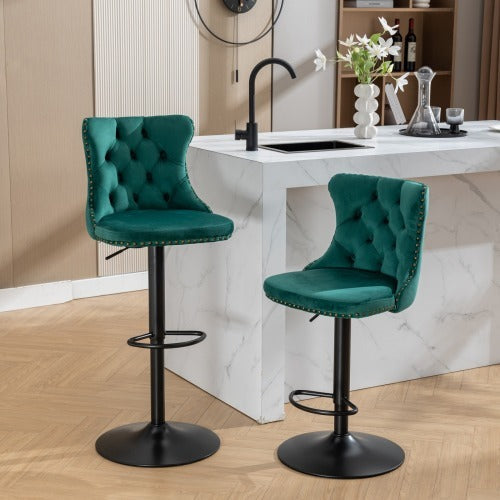 Jade Green Velvet Barstool Duo