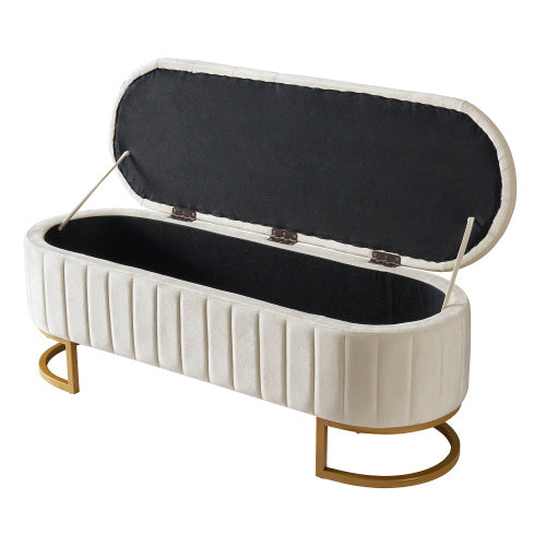 Beige Velvet Storage Ottoman