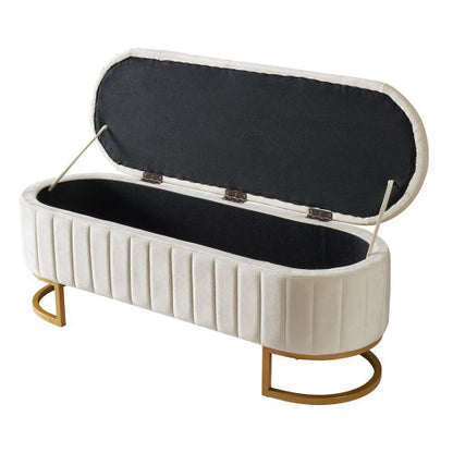 Beige Velvet Storage Ottoman