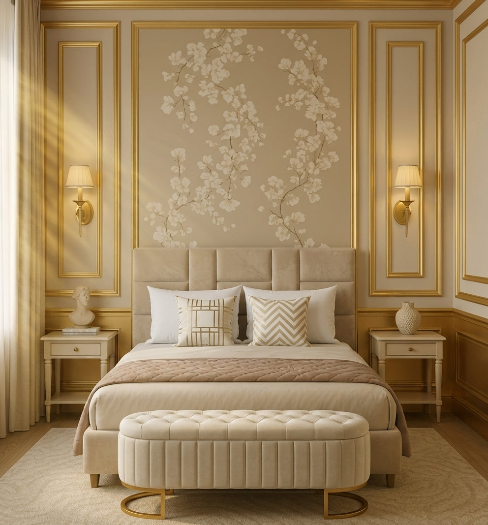 Beige Velvet Storage Ottoman