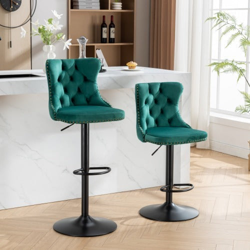Jade Green Velvet Barstool Duo