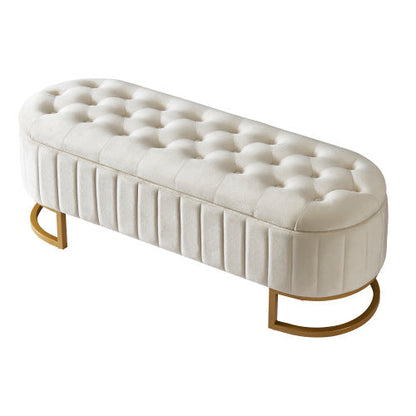 Beige Velvet Storage Ottoman