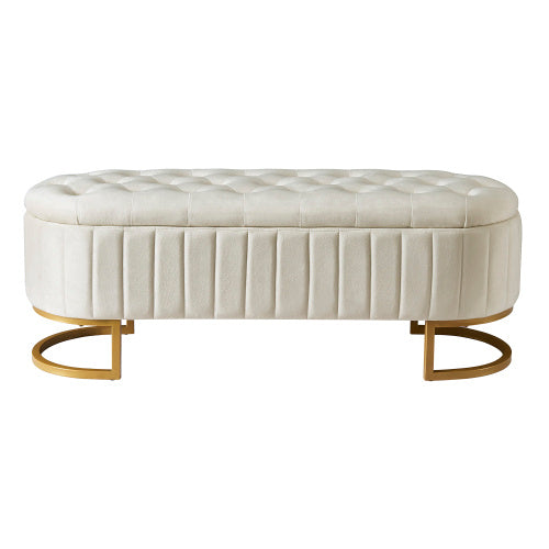 Beige Velvet Storage Ottoman