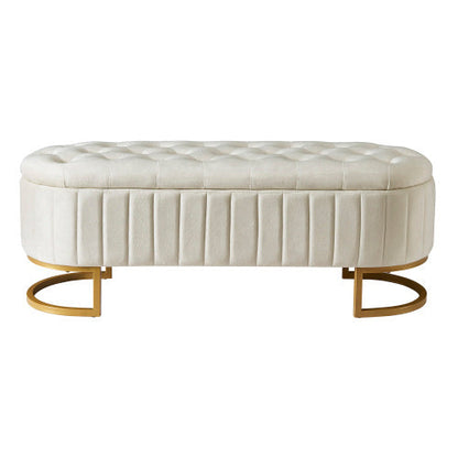 Beige Velvet Storage Ottoman