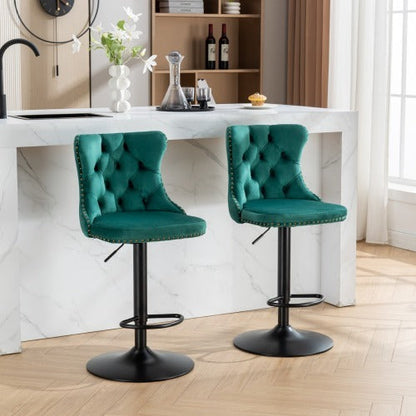 Jade Green Velvet Barstool Duo