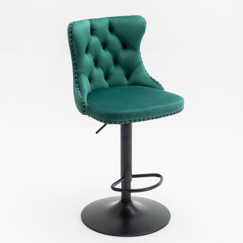 Jade Green Velvet Barstool Duo